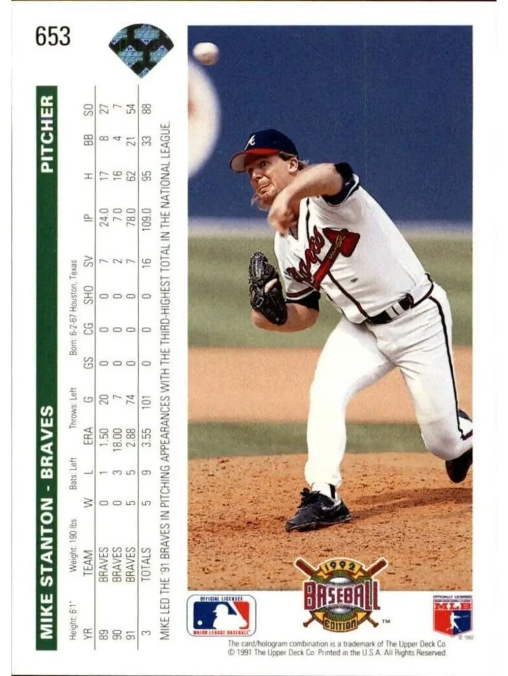 Mike Stanton 1992 Upper Deck MLB #653 Baseball Card Atlanta Braves